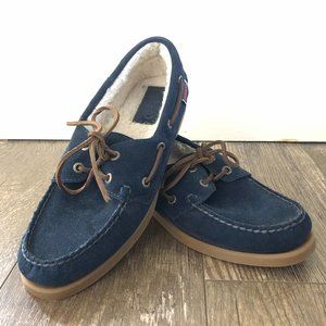 Sebago Docksides Shearling Blue Suede Boat Shoes